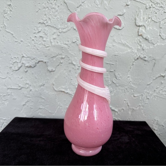 MURANO Vintage Italy Handblown Artglass Ruffled Spiral Twist Vase - Picture 3 of 9